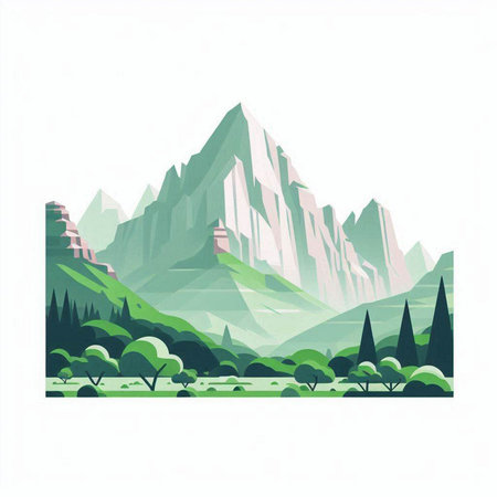 Mountains and forest vector illustration. Landscape with mountains and forest.のイラスト素材
