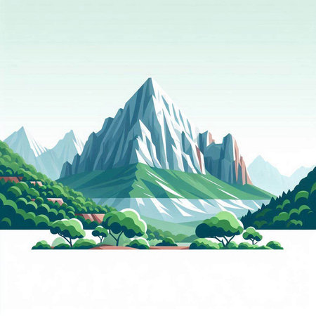 Mountains in the jungle. Landscape with mountains. Vector illustration.のイラスト素材