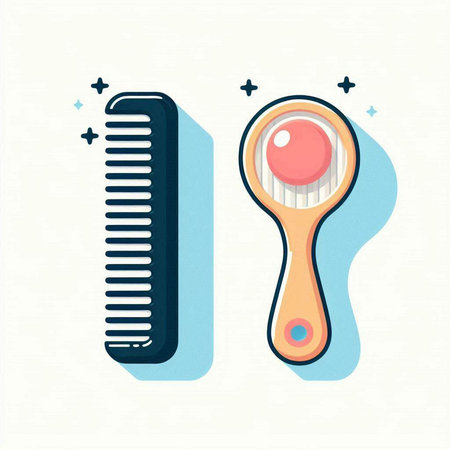Comb and brush icon in flat style on light background. Vector illustration.のイラスト素材