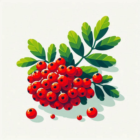 Rowan branch with red berries on a white background. Vector illustration.のイラスト素材