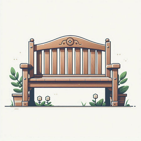 Wooden bench in the garden. Vector illustration in sketch style.のイラスト素材