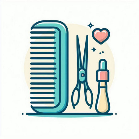 Barber shop flat line icon. Hairdresser tools, scissors, comb and perfume. Vector illustrationのイラスト素材