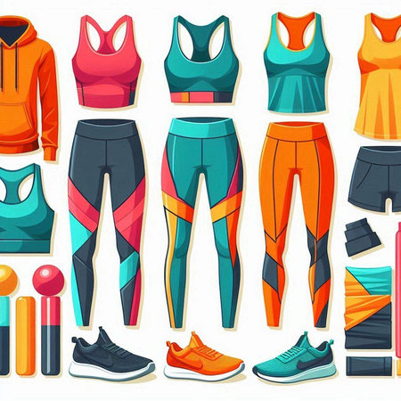 Set of sportswear icons in cartoon style. Vector illustration.のイラスト素材