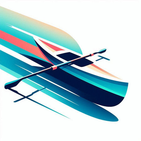 kayak on a background of blue and red stripes, vector illustrationのイラスト素材