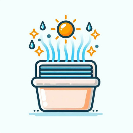 Bathtub with clean towels and sun. Vector illustration in flat styleのイラスト素材