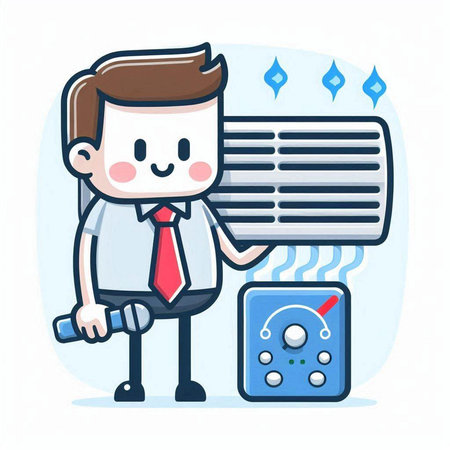 businessman using air conditioner.Vector illustration in cartoon style.のイラスト素材