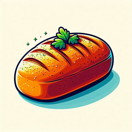 Vector illustration of a fresh baked loaf of bread with parsley.のイラスト素材
