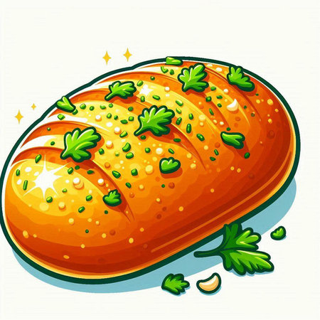 Illustration of a loaf of bread with parsley on a white backgroundのイラスト素材