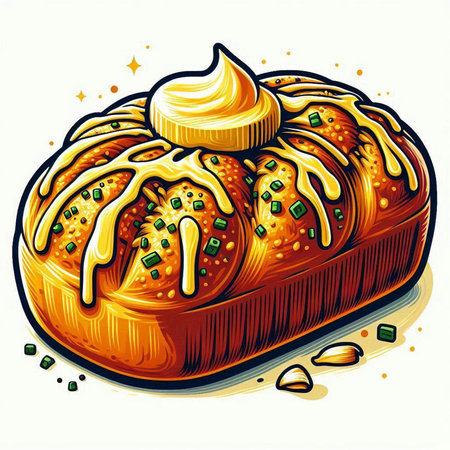 Bread with butter on a white background. Vector illustration in retro style.のイラスト素材
