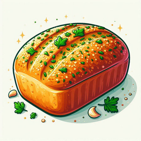 Illustration of a baked loaf of bread with parsley and garlicのイラスト素材
