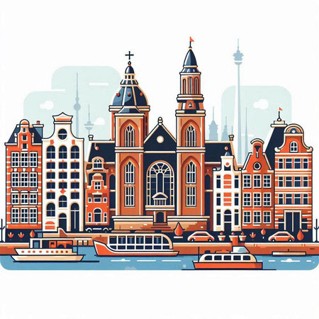 Amsterdam, Netherlands. Landmark of Amsterdam. Vector illustration.のイラスト素材