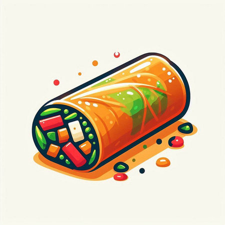 Illustration of a roll with vegetables and meat. Vector illustration.のイラスト素材
