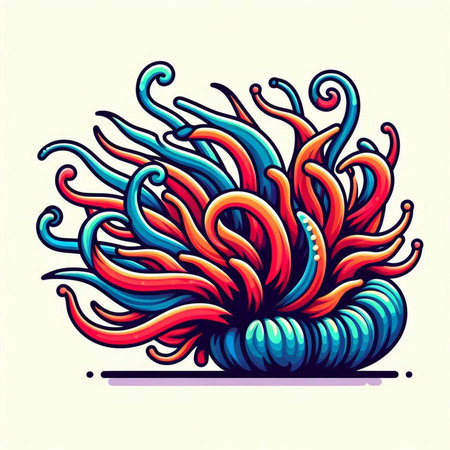 Colorful abstract sea anemone isolated on white background. Vector illustration.のイラスト素材