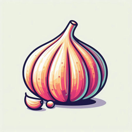 Illustration of a fresh organic garlic on a light background, vector illustrationのイラスト素材