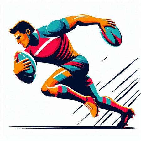 Rugby player running with the ball. Vector illustration of a rugby player.のイラスト素材