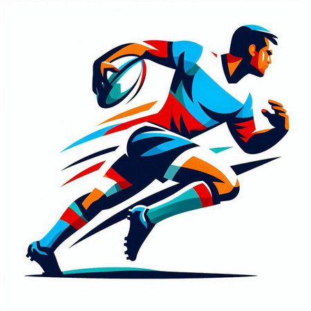 Rugby player running with a ball. Sport vector illustration.のイラスト素材