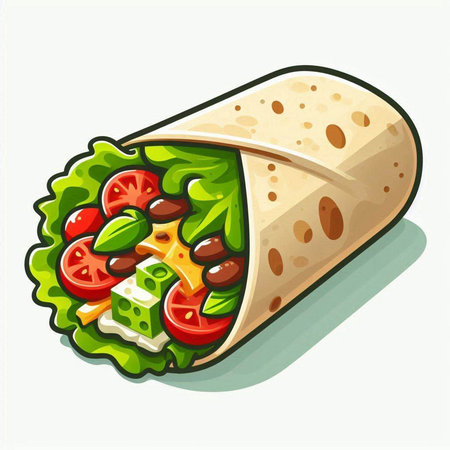 Tortilla wrap with vegetables, cheese and herbs. Vector illustration.のイラスト素材