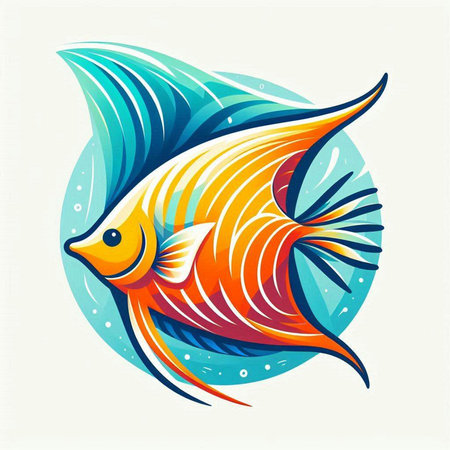 Vector illustration of a colorful fish on a background of blue water.のイラスト素材