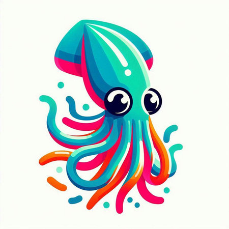 Colorful octopus. Cartoon character. Vector illustration isolated on white background.のイラスト素材