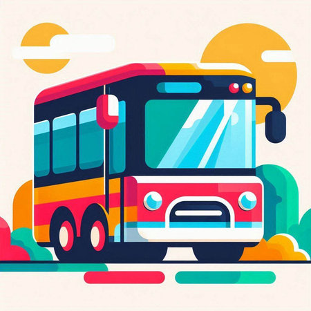 Bus on the road in the city. Vector illustration in flat styleのイラスト素材