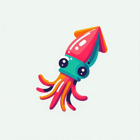 Cute cartoon squid. Vector illustration in a flat style on a light background.のイラスト素材