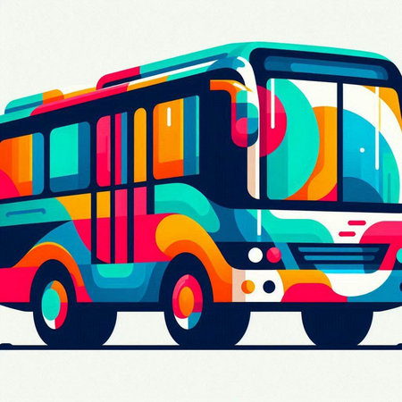 Bus with colorful abstract background. Vector illustration of bus with colorful background.のイラスト素材