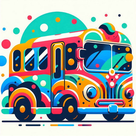 Colorful school bus on colorful background. Vector illustration for your designのイラスト素材