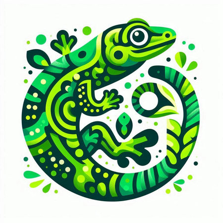 Vector illustration of a green lizard in the form of a circle.のイラスト素材