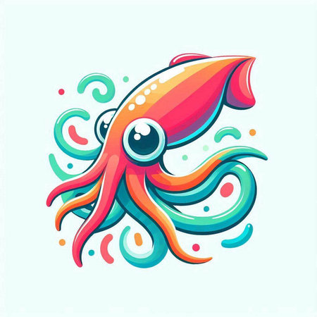 Octopus vector illustration. Colorful cartoon octopus on blue background.のイラスト素材