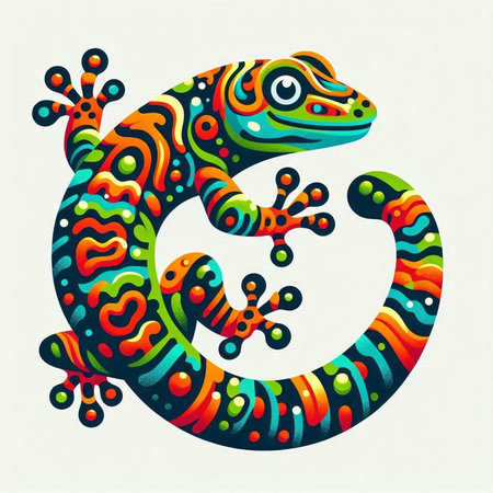 Colorful lizard isolated on a white background. Hand drawn vector illustration.のイラスト素材