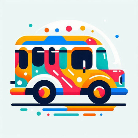 Colorful bus with colorful pattern. Vector illustration in flat style.のイラスト素材