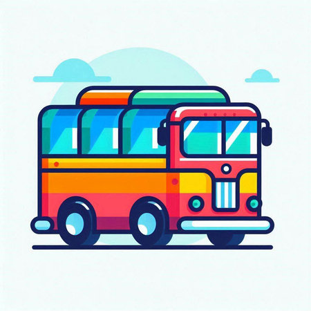 Bus icon. Vector illustration of a bus in flat design style.のイラスト素材