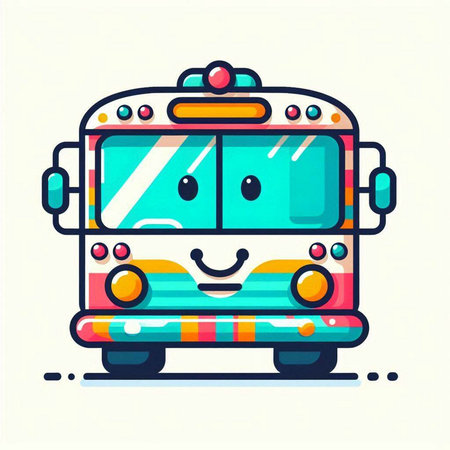 Cute cartoon bus character. Vector illustration in a flat style.のイラスト素材