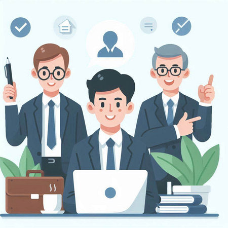 Group of business people working at office. Vector illustration in cartoon styleのイラスト素材
