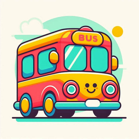 School bus vector illustration in flat design style. Cute school bus icon.のイラスト素材