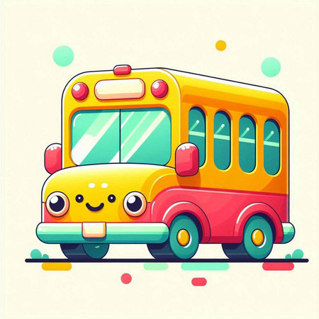 Cute cartoon school bus. Vector illustration in a flat style.のイラスト素材