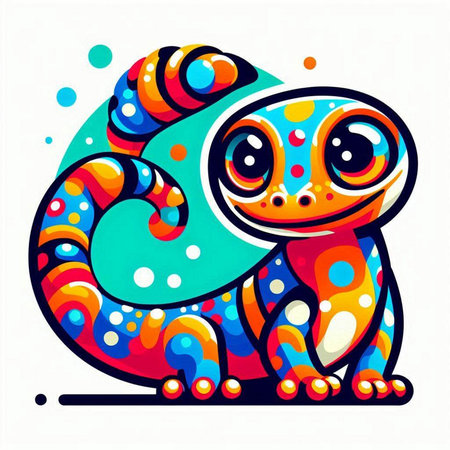 Colorful cartoon chameleon isolated on white background. Vector illustration.のイラスト素材