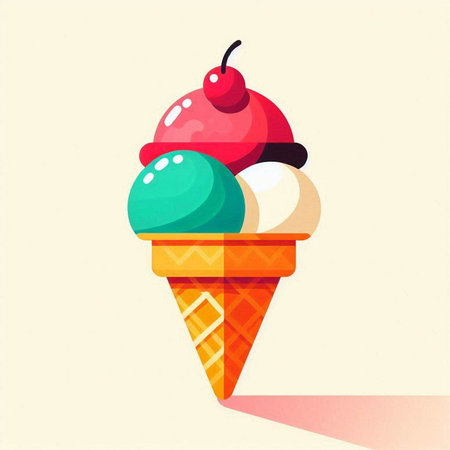 Ice cream in a waffle cone. Vector illustration in flat styleのイラスト素材