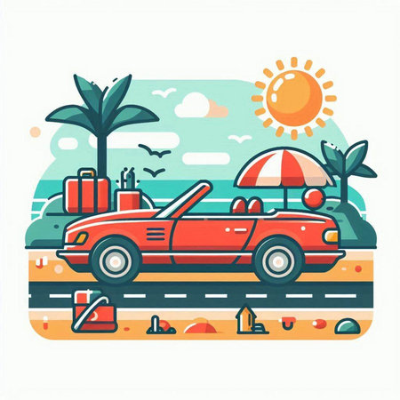 Cars on the road. Vector illustration in flat design style.のイラスト素材