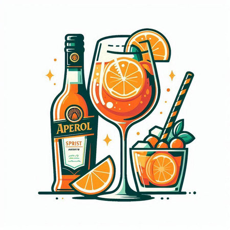 Alcoholic cocktail with orange, lemon and ice. Vector illustration.のイラスト素材