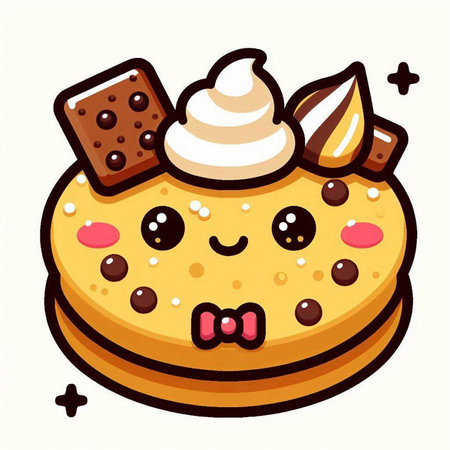 Cute vector illustration of pancake with whipped cream and chocolate candyのイラスト素材