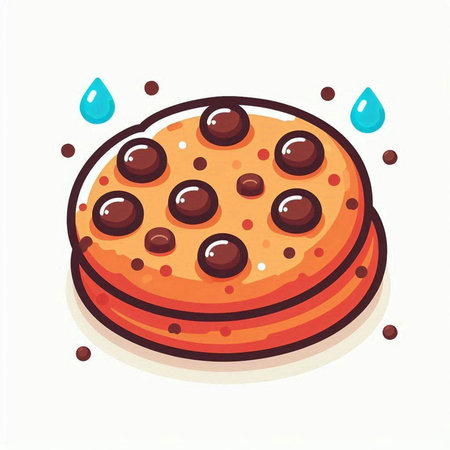 Illustration of a chocolate chip cookie with water drops on a white backgroundのイラスト素材
