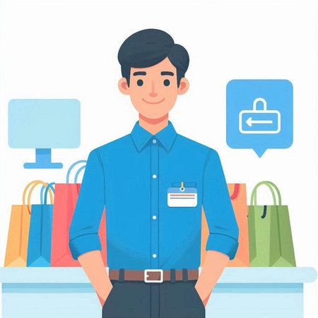 Young man with credit card and shopping bags. Vector illustration in cartoon styleのイラスト素材
