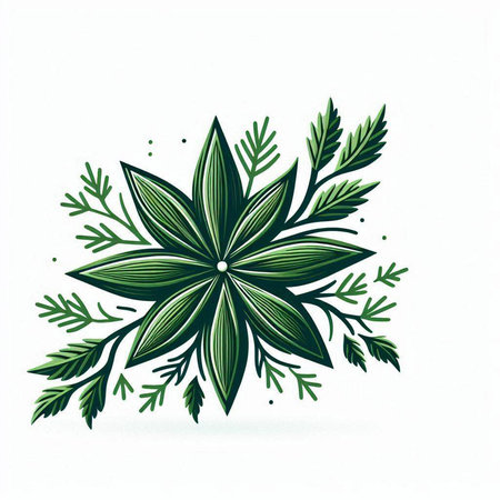 Hand drawn vector illustration of a green plant with leaves and branches.のイラスト素材