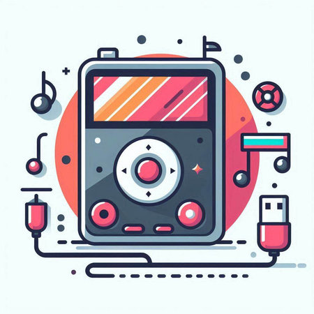 Multimedia player. Music player. Colorful flat vector illustration.のイラスト素材