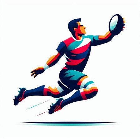 Rugby player vector illustration. Rugby player with a ball.のイラスト素材