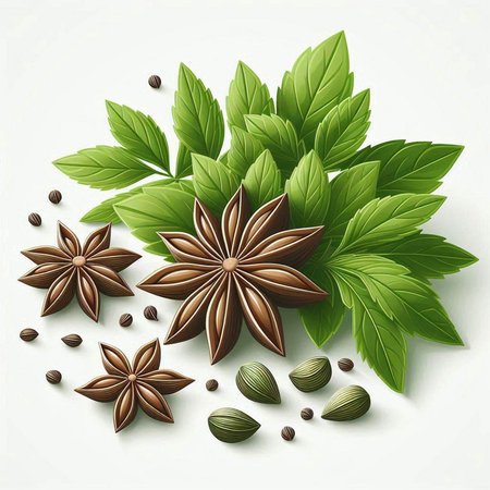 Illustration of spices - anise, mint, cardamomのイラスト素材
