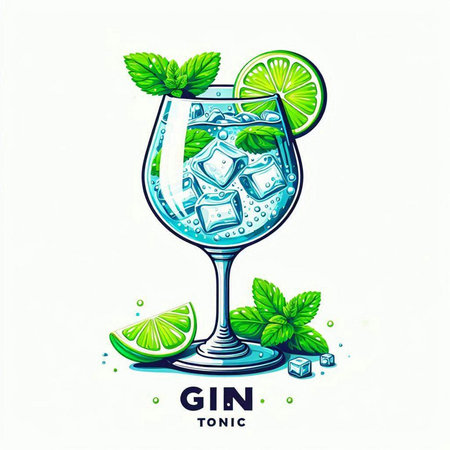 Cocktail with lime, mint and ice. Vector illustration.のイラスト素材