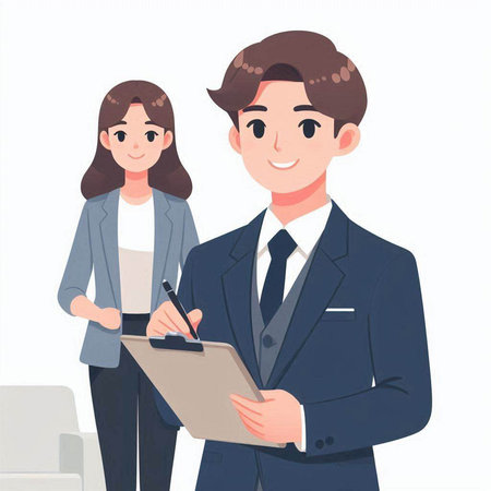 Businessman and businesswoman in office. Vector illustration in cartoon style.のイラスト素材