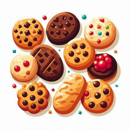 Chocolate chip cookies on white background. Vector illustration. Eps 10のイラスト素材